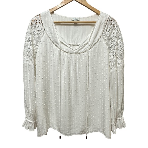Sundance Tops - Sundance Blouse Womens Large White‎ Swiss Dot Lace Crochet Boho Peasant Top